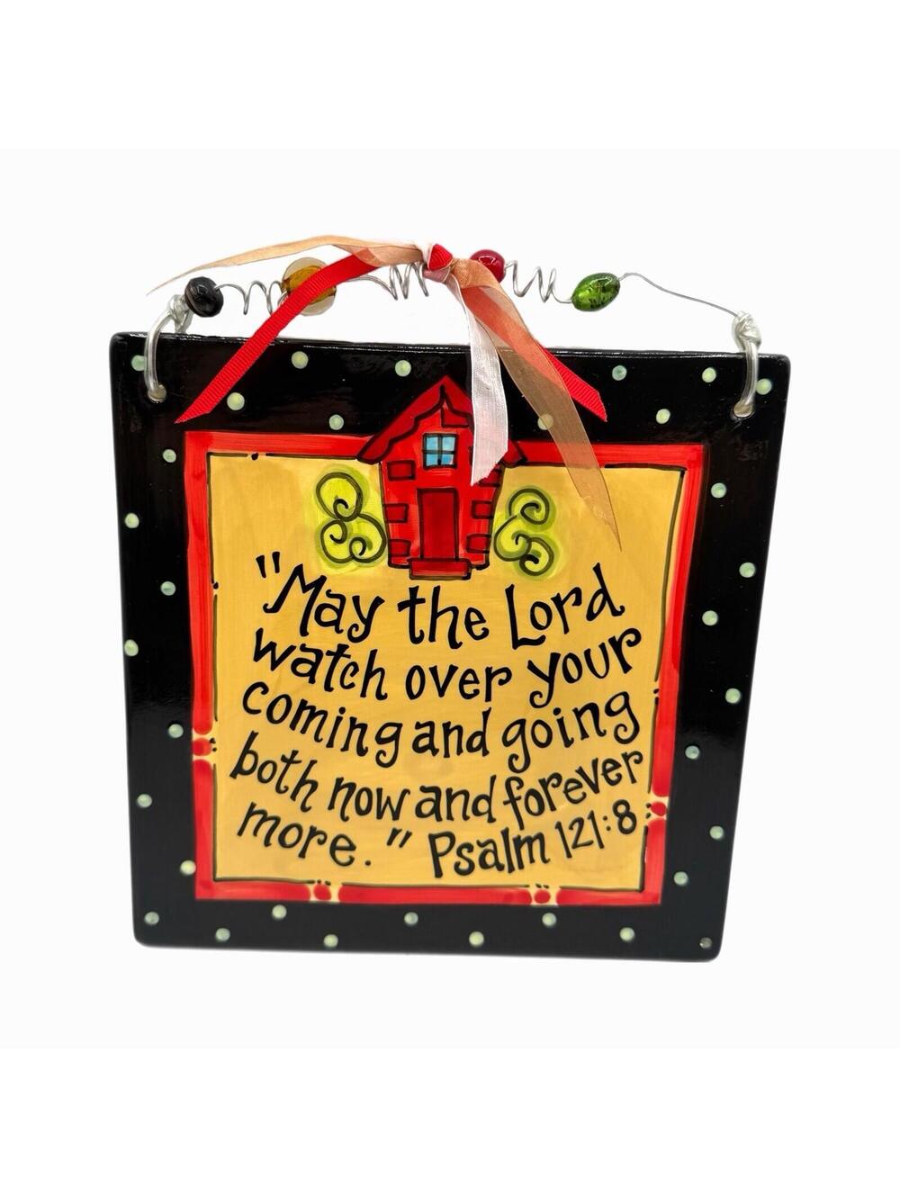 Glory Haus Psalm 121:8 Black Polka Dot Hanging Ceramic Tile